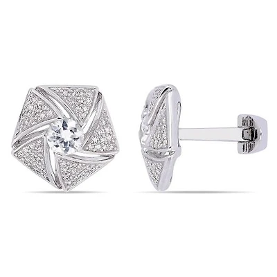 Julianna B Sterling Silver White Sapphire & Diamond Cufflinks
