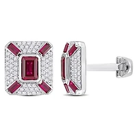 Julianna B Sterling Silver Created Ruby & Created White Sapphire Cufflinks