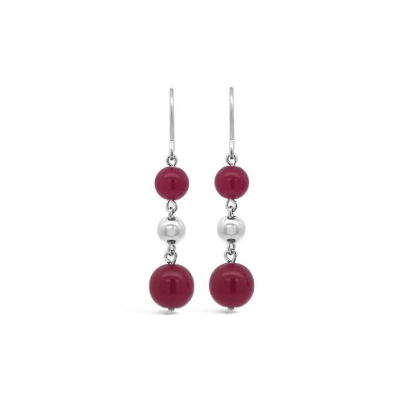 Sterling Silver Ruby Bead Drop Earrings