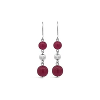 Sterling Silver Ruby Bead Drop Earrings