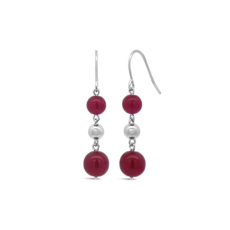 Sterling Silver Ruby Bead Drop Earrings