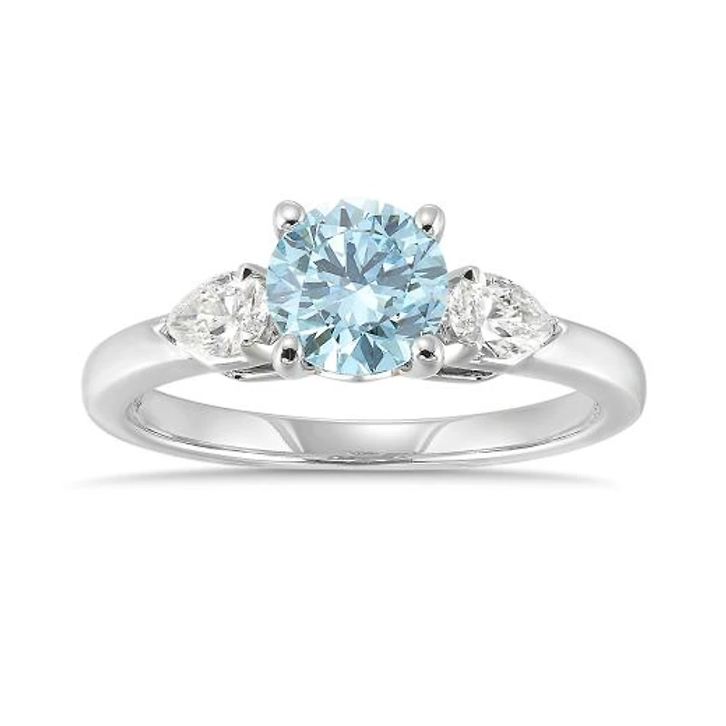 New Brilliance Lab Grown 1.30CTW Blue & White Diamond Ring in 14K White Gold