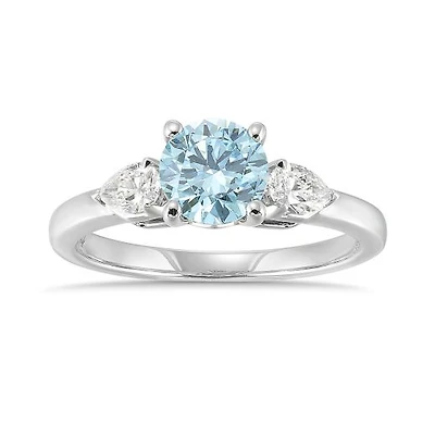 New Brilliance Lab Grown 1.30CTW Blue & White Diamond Ring in 14K White Gold