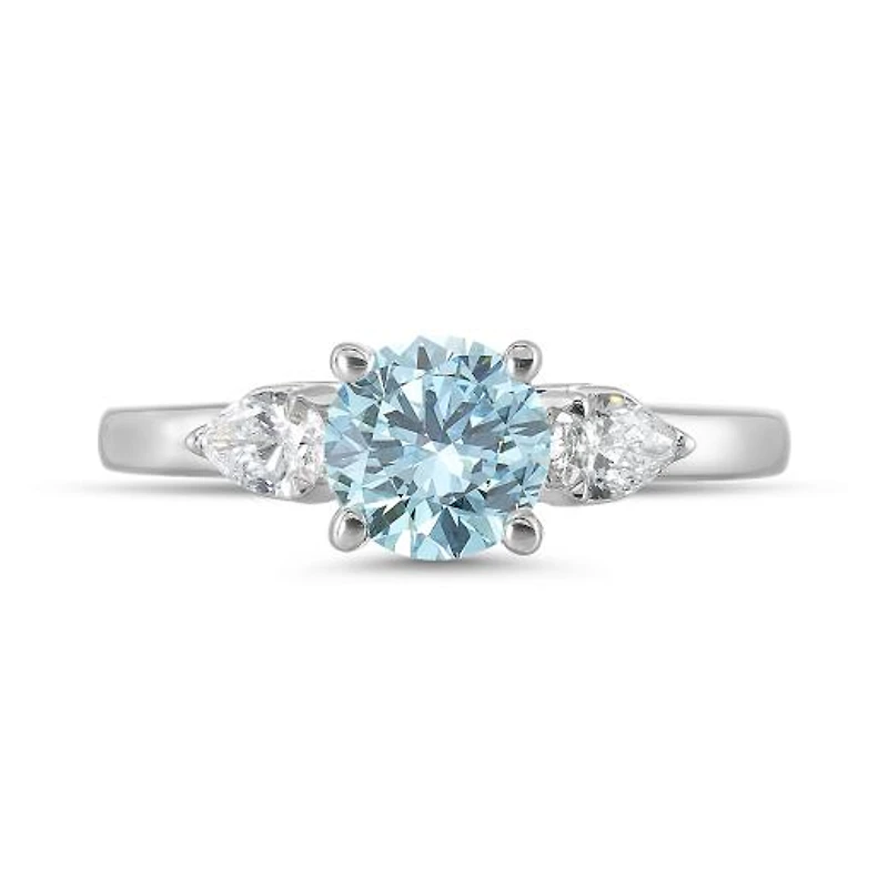New Brilliance Lab Grown 1.30CTW Blue & White Diamond Ring in 14K White Gold