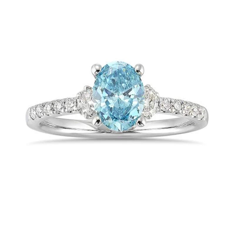 New Brilliance Lab Grown 1.23CTW Blue & White Diamond Ring in 14K White Gold