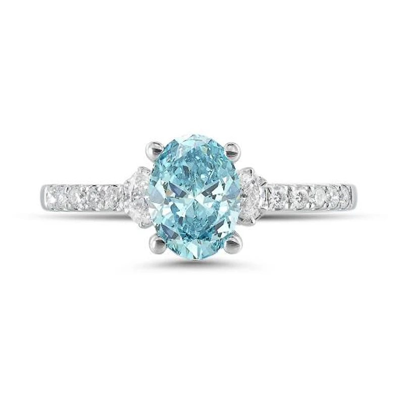 New Brilliance Lab Grown 1.23CTW Blue & White Diamond Ring in 14K White Gold