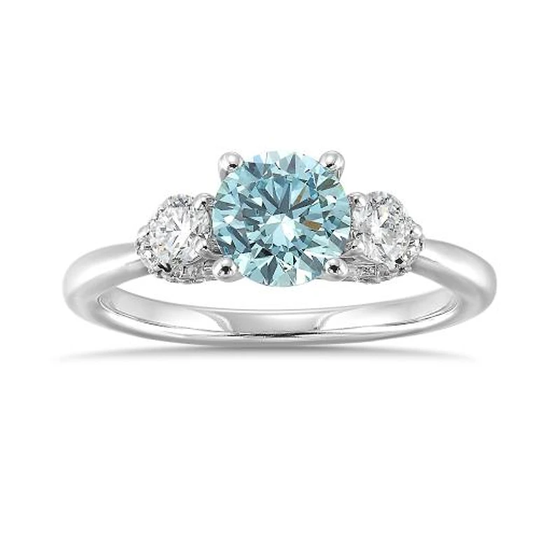 New Brilliance Lab Grown 1.63CTW Blue & White Diamond Ring in 14K White Gold