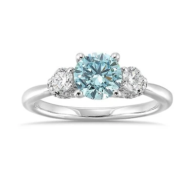 New Brilliance Lab Grown 1.63CTW Blue & White Diamond Ring in 14K White Gold