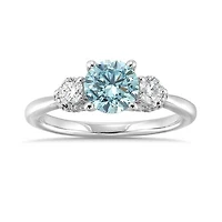 New Brilliance Lab Grown 1.63CTW Blue & White Diamond Ring in 14K White Gold
