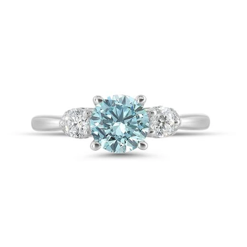 New Brilliance Lab Grown 1.63CTW Blue & White Diamond Ring in 14K White Gold