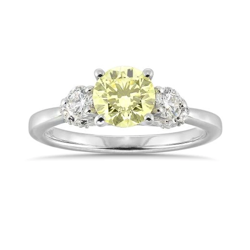 New Brilliance Lab Grown 1.63CTW Yellow & White Diamond Ring in 14K White Gold