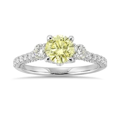 New Brilliance Lab Grown 1.88CTW Yellow & White Diamond Ring in 14K White Gold