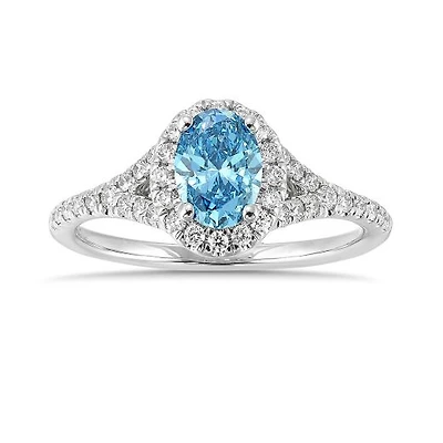 New Brilliance Lab Grown 1.08CTW Blue & White Diamond Ring in 14K White Gold