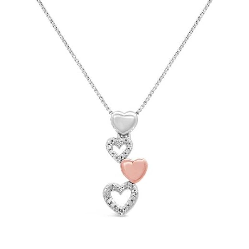 Diamond Four Heart Pendant in Sterling Silver & 10K Rose Gold