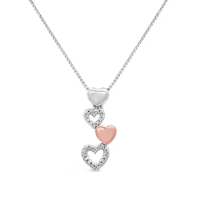 Diamond Four Heart Pendant in Sterling Silver & 10K Rose Gold