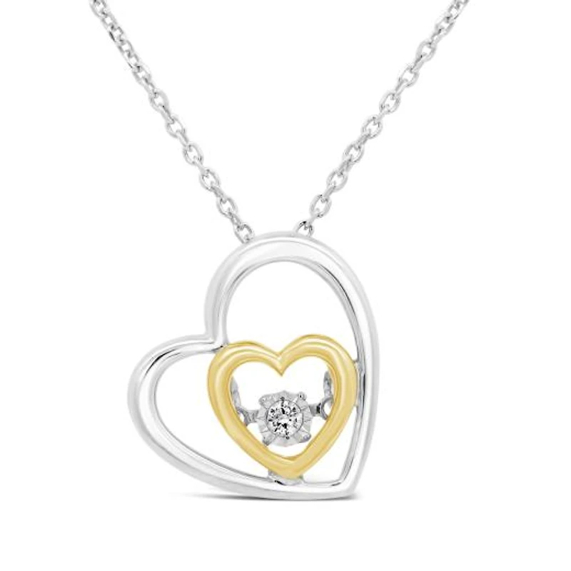 Dancing Diamond Heart Pendant in Sterling Silver and 10K Yellow Gold