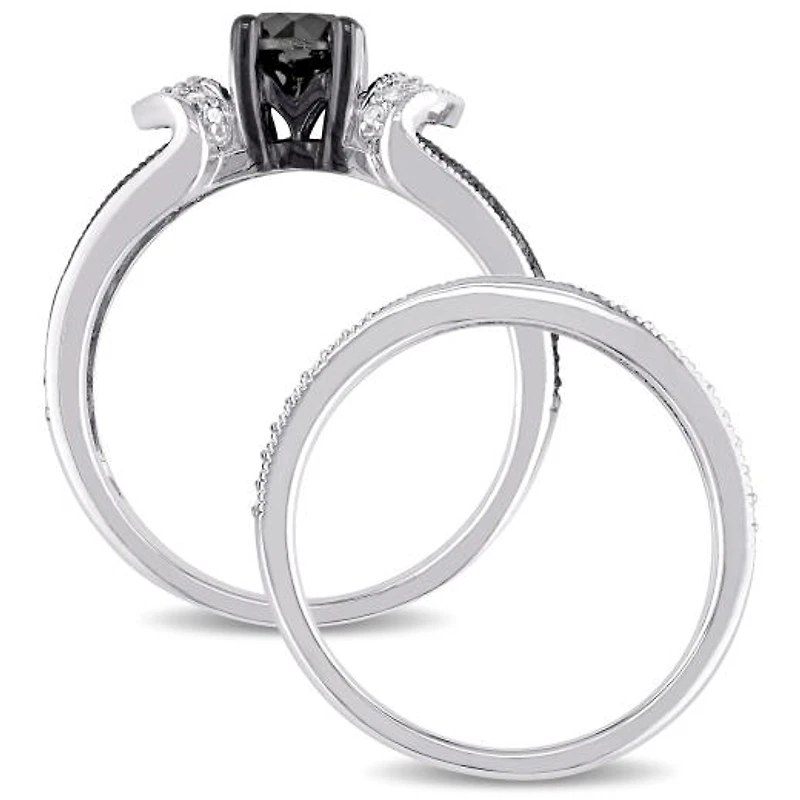 JULIANNA B 1.12CTW Black & White Diamond Bridal Set Sterling Silver