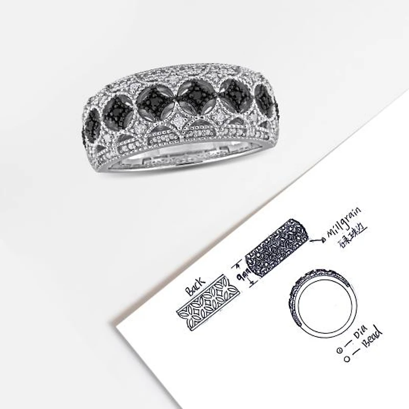 Julianna B 0.10CTW Black & White Diamond Fashion Band Sterling Silver