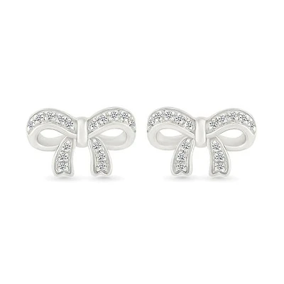 Diamond Bow Stud Earrings in Sterling Silver