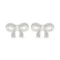 Diamond Bow Stud Earrings in Sterling Silver