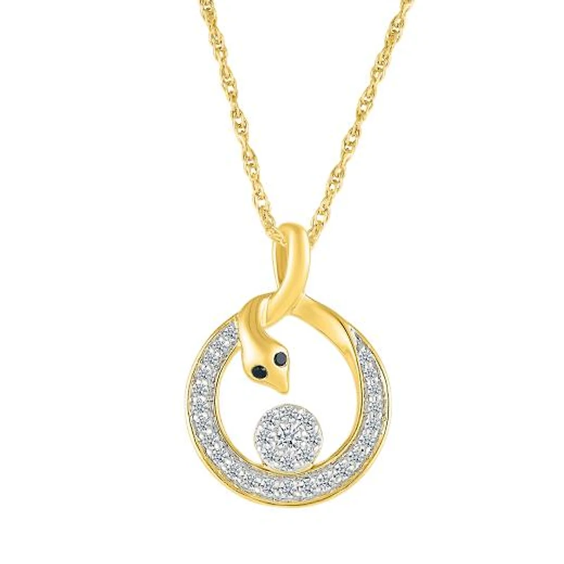 0.18CTW Black & White Diamond Snake Pendant in 10K Yellow Gold