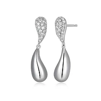 ELLE "Raindrop" Rhodium Plated Cubic Zirconia & Polish Drop Stud Earrings