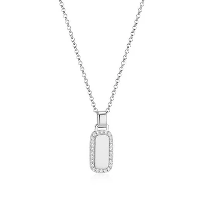 ELLE "Allure" Rhodium Plated Cubic Zirconia Halo Dog Tag with Rolo Chain