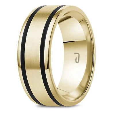 10K Yellow Gold 8mm Carved Band with Black Enamel