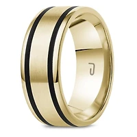 10K Yellow Gold 8mm Carved Band with Black Enamel