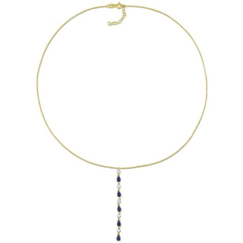 Julianna B 14K Yellow Gold Blue Sapphire & Diamond 16.5" + 1" Lariat Necklace