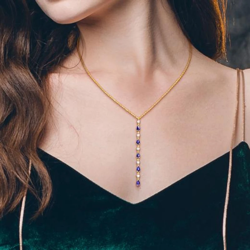 Julianna B 14K Yellow Gold Blue Sapphire & Diamond 16.5" + 1" Lariat Necklace