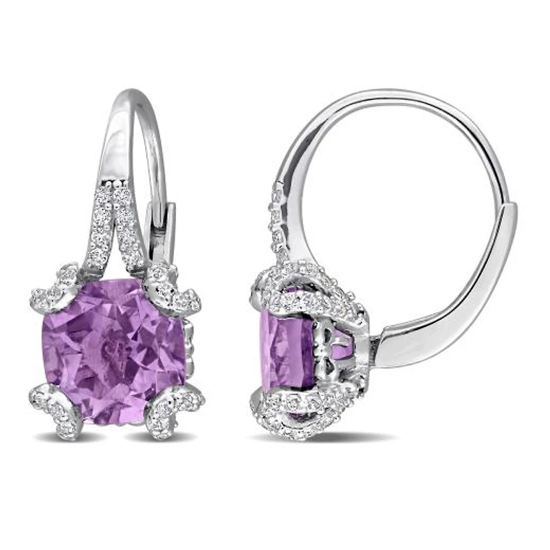 Julianna B Sterling Silver Amethyst and White Topaz Leverback Earrings