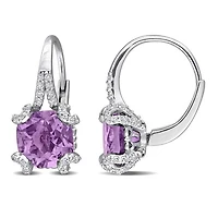 Julianna B Sterling Silver Amethyst and White Topaz Leverback Earrings