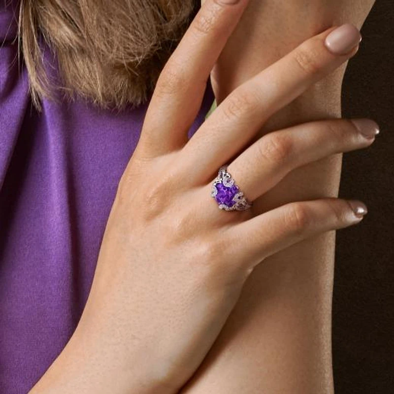 Julianna B Sterling Silver Amethyst and White Topaz Cocktail Ring