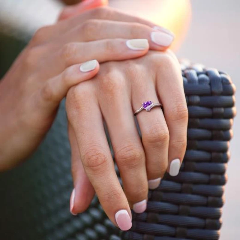 Julianna B Sterling Silver Amethyst and Diamond Accent Wrap Heart Ring