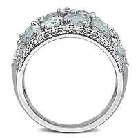 Julianna B Sterling Silver Aquamarine and Diamond Accent Wide Ring