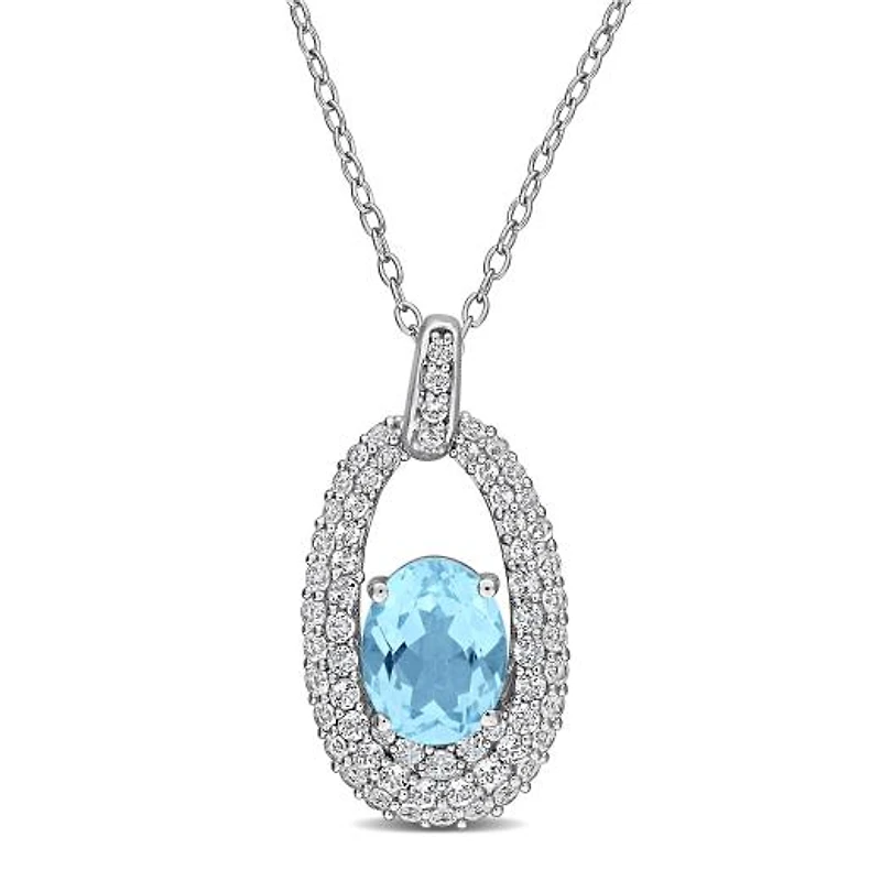 Julianna B Sterling Silver Sky Blue Topaz and White Topaz Oval 18" Necklace