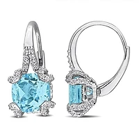 Julianna B Sterling Silver Sky Blue Topaz and White Topaz Leverback Earrings