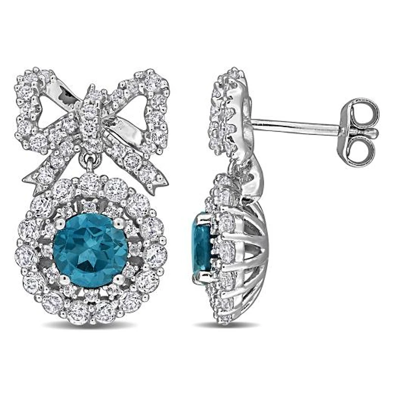 Julianna B Sterling Silver London Blue Topaz and White Topaz Halo Drop Earrings