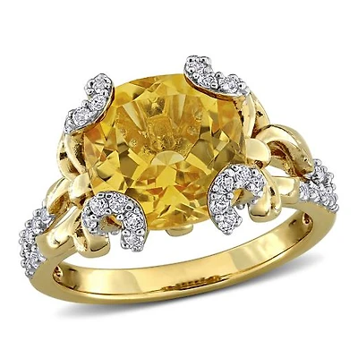 Julianna B Yellow Plated Sterling Silver Citrine & White Topaz Cocktail Ring