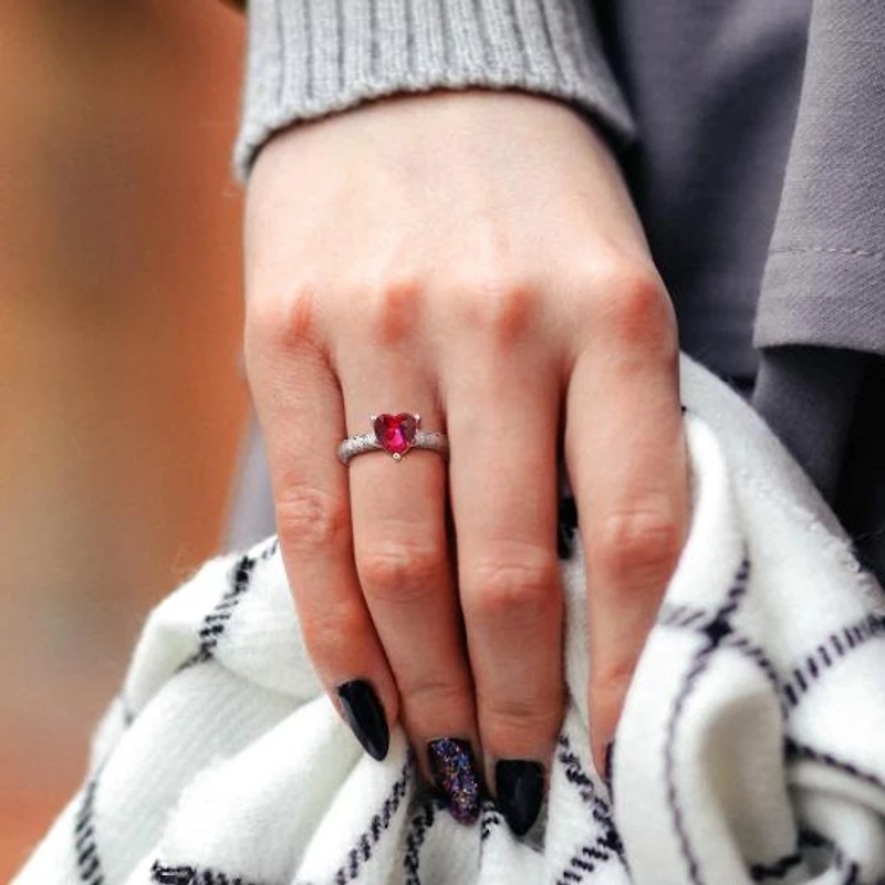 Julianna B Sterling Silver Created Ruby and White Sapphire Heart Ring