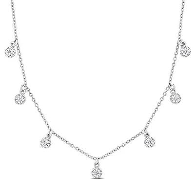 Julianna B Sterling Silver Created White Sapphire 16" + 2" Station Necklace