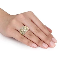 Julianna B Yellow Plated Sterling Silver Green Quartz and Diamond Cocktail Ring