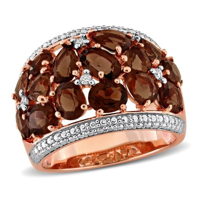 Julianna B Rose Plated Sterling Silver Smokey Quartz and Diamond Cocktail Ring