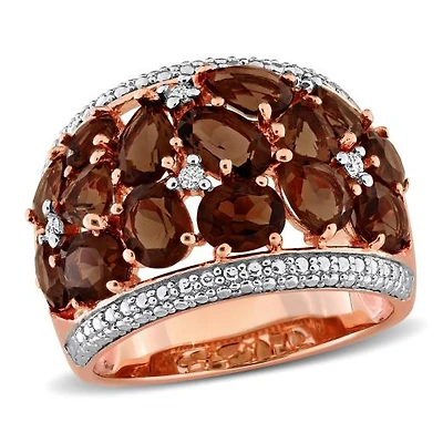 Julianna B Rose Plated Sterling Silver Smokey Quartz and Diamond Cocktail Ring