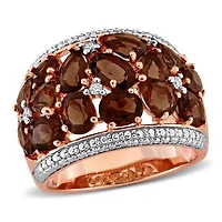 Julianna B Rose Plated Sterling Silver Smokey Quartz and Diamond Cocktail Ring
