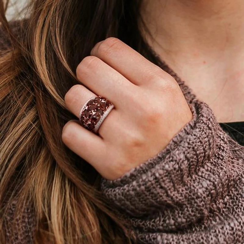 Julianna B Rose Plated Sterling Silver Smokey Quartz and Diamond Cocktail Ring