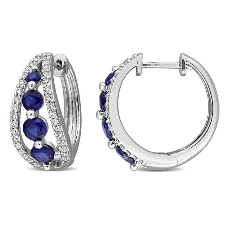 Julianna B 14K White Gold Created Blue Sapphire & Lab-Grown Diamond Earrings