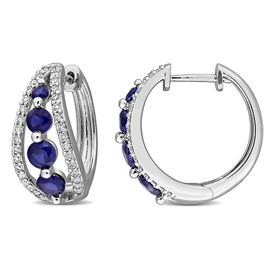 Julianna B 14K White Gold Created Blue Sapphire & Lab-Grown Diamond Earrings