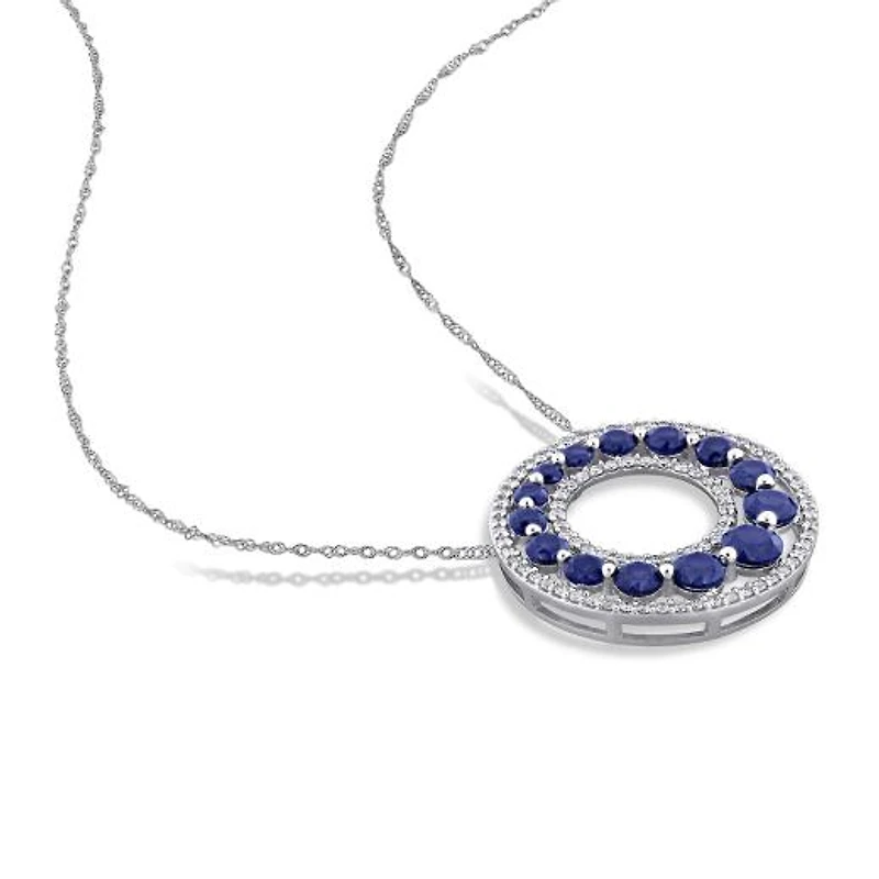 Julianna B 14K White Gold Created Blue Sapphire & Lab-Grown Diamond Pendant